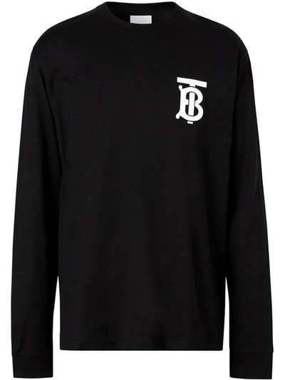 Burberry Jerseyy Long Sleeve Tee With Monogram Print In Black