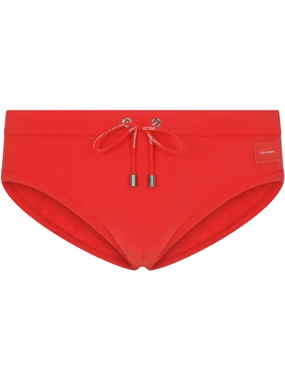 Dolce & Gabbana Drawstring Swimming Trunks In Red