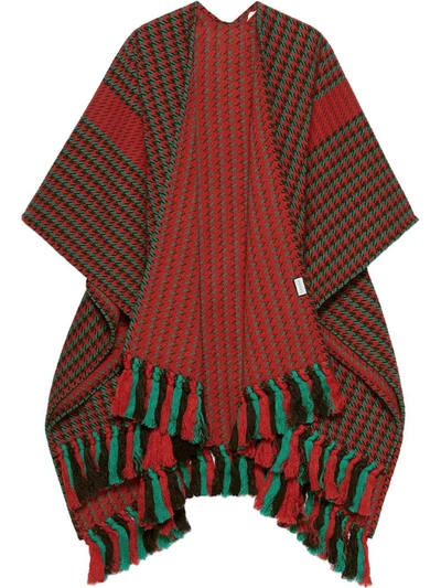 Gucci Houndstooth-pattern Poncho Coat In Green
