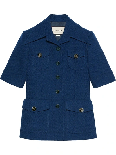 Gucci Oversized-collar Buttoned Jacket In Blue