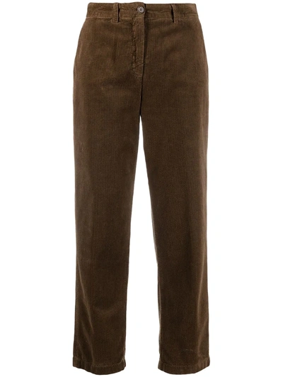 Aspesi Corduroy Cropped Trousers In Brown