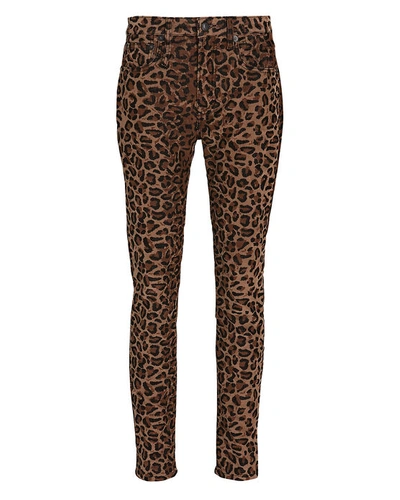 R13 Alison Leopard Corduroy Skinny Pants In Beige/black