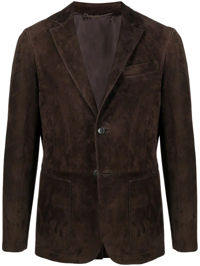 Ajmone Single-breasted Leather Blazer In Brown