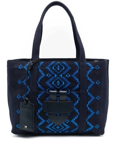 Tila March Broderie Cotton Tote Bag In Blue