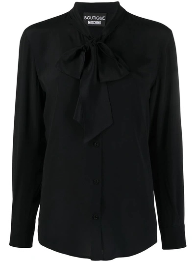Boutique Moschino Tied-neck Long-sleeved Blouse In Black