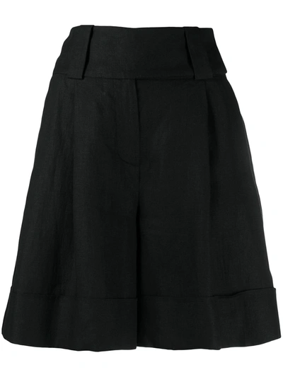 Eleventy High-waist Gathered Linen Shorts In Black
