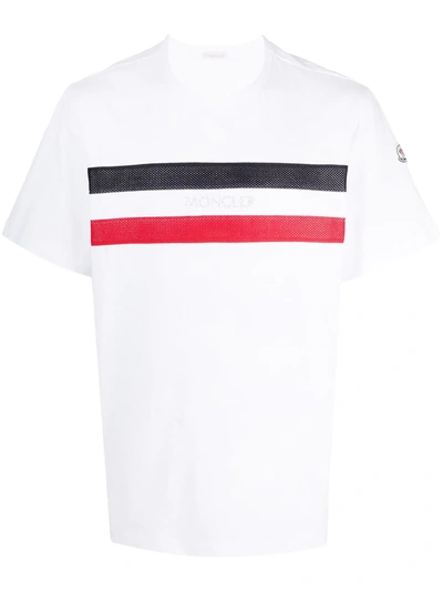 Moncler Mesh Stripe Detail T-shirt In White