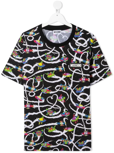 Moschino Teen Spaceship-print T-shirt In Black