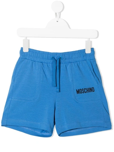 Moschino Teen Logo Jersey Shorts In Blue