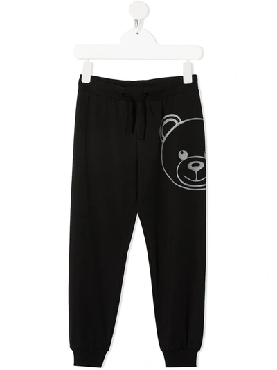 Moschino Kids' Teddy Bear-print Track Trousers In Black