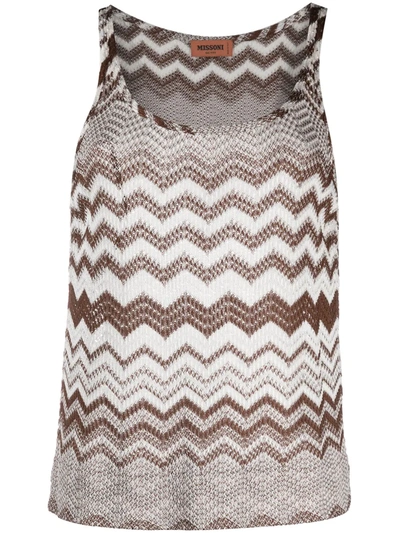 Missoni Crochet-knit Tank Top In Brown