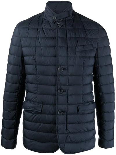 Herno High-neck Buttoned Padded Jacket In Blue
