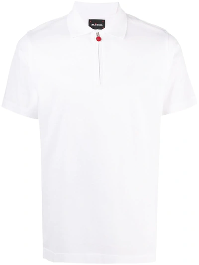 Kiton White Cotton Half-zip Polo Shirt In Bianco