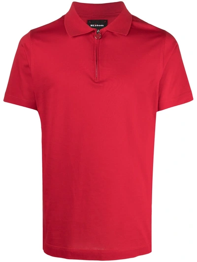 Kiton Red Cotton Half-zip Polo Shirt