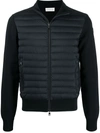 Moncler Tricot Cardigan With Down-filled Front In Dark Blue