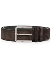 KITON BRUSHED-EFFECT LEATHER BELT