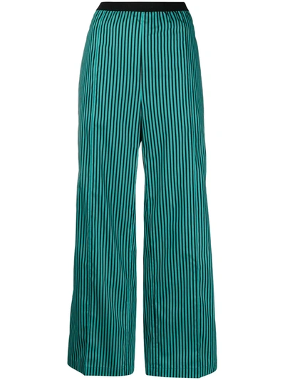 Plan C Striped Wide Leg Trousers In Green