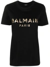 Balmain Cotton T-shirt With Gold Colored Logo Print In Black
