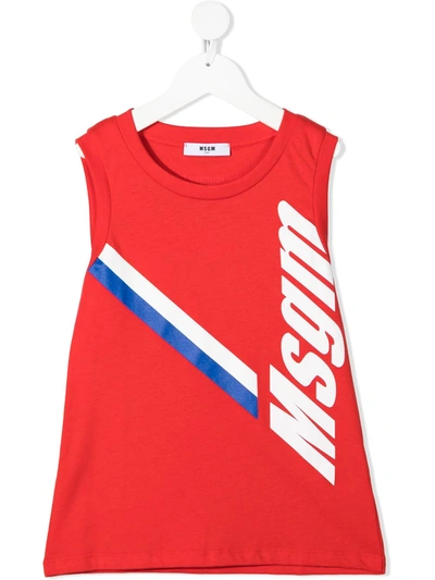 Msgm Teen Logo Print Tank Top In Red