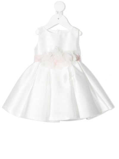 Colorichiari Babies' Flower-appliqué Satin Dress In White