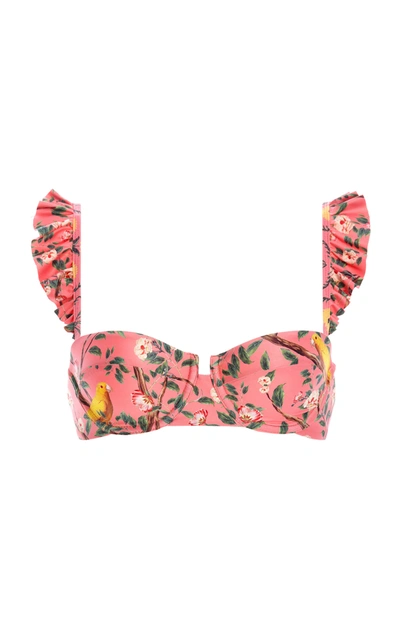 Agua By Agua Bendita Kiwi Ruffled Canarios-print Underwired Bikini Top In Multi