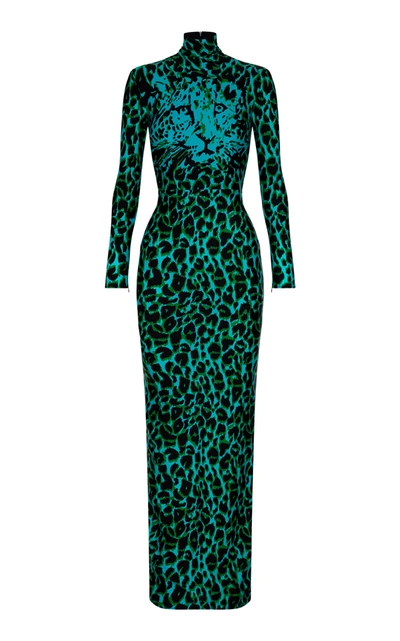 Alex Perry Women's Mason Printed Jersey Turtleneck Maxi Dress In Blue