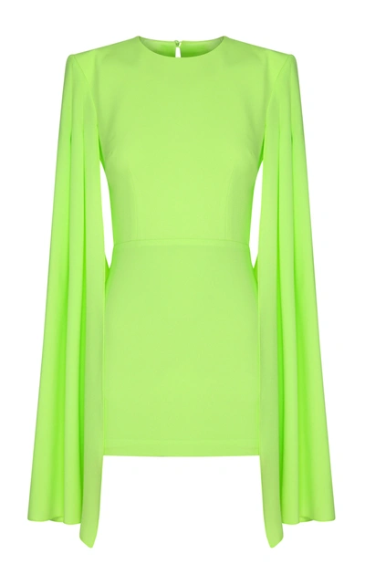 Alex Perry Tatum Cape-effect Open-back Neon Satin-crepe Mini Dress In Green