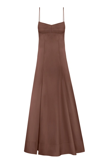 Anna October Libertine High Slit Cotton Maxi Dress In Brown