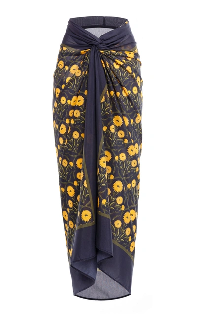 Agua By Agua Bendita Lavanda Mimosa-printed Cotton Silk Pareo In Black