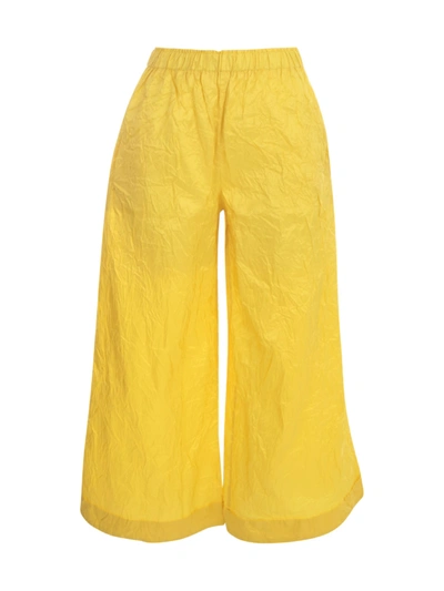 Daniela Gregis Wide-leg Cropped Silk Trousers In Yellow