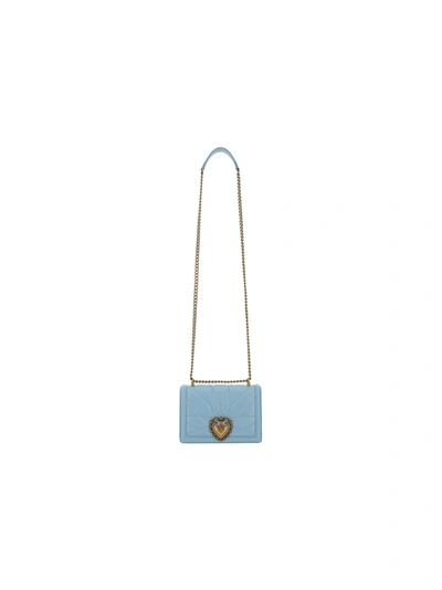 Dolce & Gabbana Mini Devotion Leather Shoulder Bag In Light Blue
