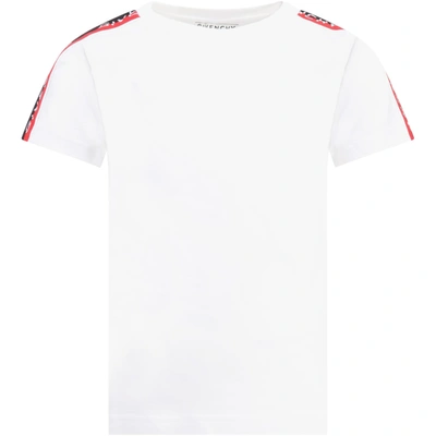 Givenchy Kid White T-shirt With Logoed Stripes In Bianco