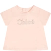 CHLOÉ PINK T-SHIRT FOR BABYGIRL WITH LOGO,C05365 45F