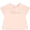 Chloé Pink T-shirt For Babygirl With Logo In Pink
