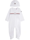 MONCLER ONESIE AND HAT SUIT IN WHITE JERSEY,8O702008392E002