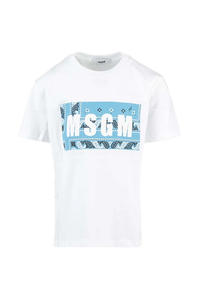 Msgm Kids' T-shirt In Bianco Celeste
