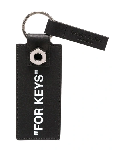 Off-white Black Printed Leather Keyring In Black And Silver