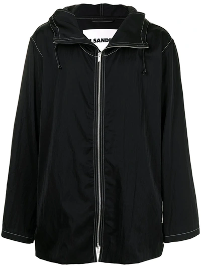 Jil Sander Contrast Stitching Lightweight Jacket In Black