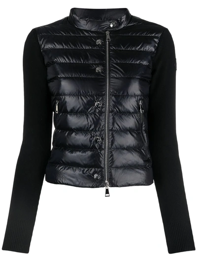 Moncler Knitted-sleeve Button-up Padded Jacket In Black