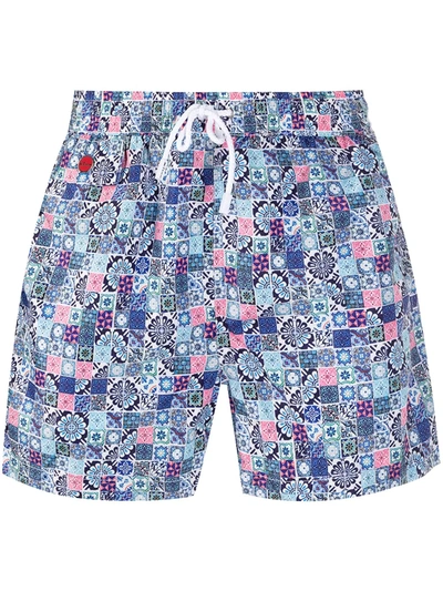 Kiton Tile-print Swim Shorts In Blue