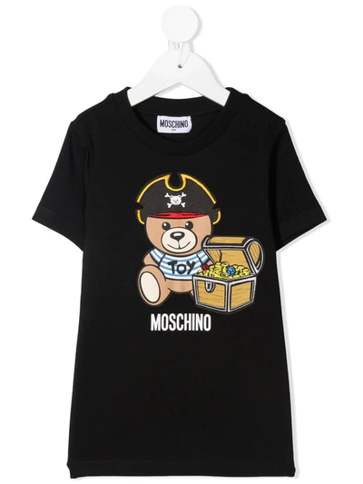 Moschino Kids' Pirate Teddy Bear-print T-shirt In Black
