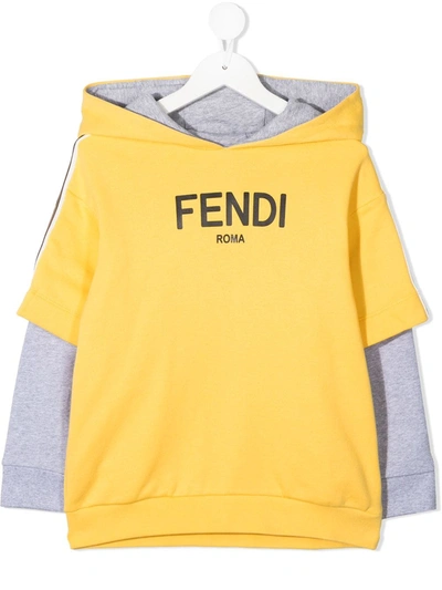 Fendi Kids' Logo印花t恤式连帽衫 In Gialla