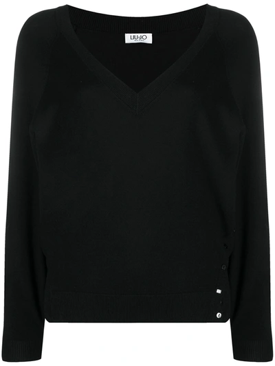 Liu •jo V-neck Knitted Top In Black