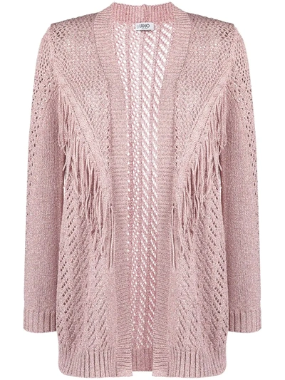 Liu •jo Metallic-threaded Mesh Cardigan In Pink