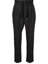 Dolce & Gabbana Slim-fit Cropped Tapered Pinstriped Wool Drawstring Trousers In Black