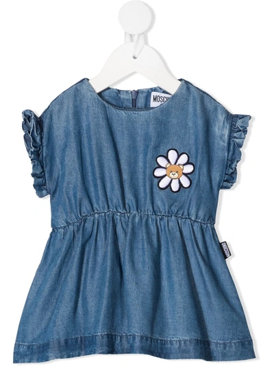 Moschino Babies' Embroidered Empire Line Dress In Blue