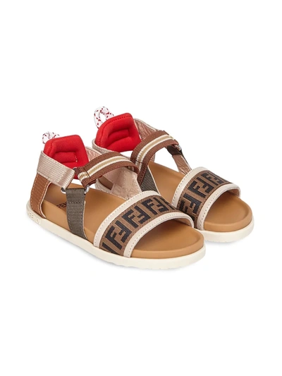 Fendi Kids' Ff 织带凉鞋 In Brown