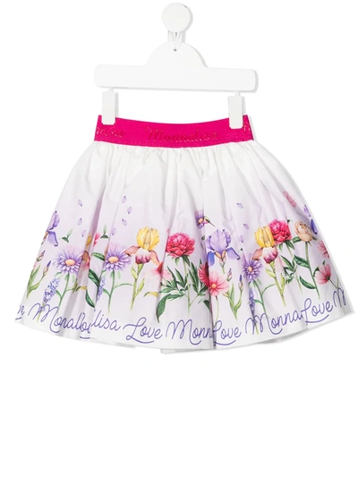 Monnalisa Kids' Floral-print Pleated Skirt In White