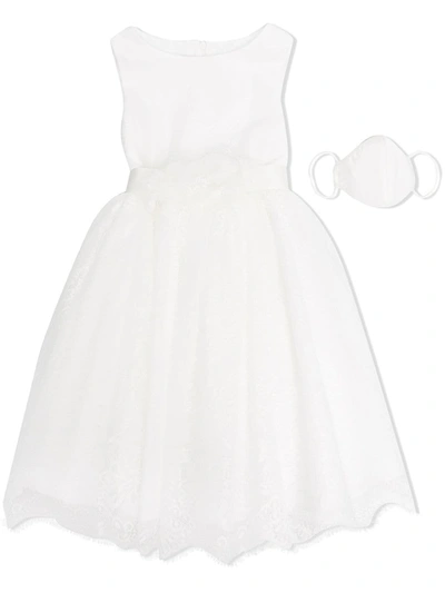 Colorichiari Kids' Flower-appliqué Lace Dress In White