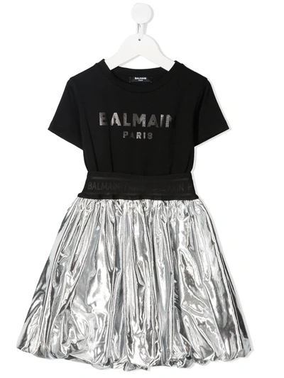 Balmain Kids' Logo印花t恤式连衣裙 In Black